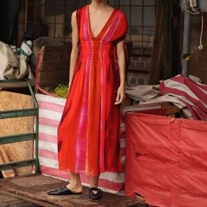 NWT ZARA Red Multicolor Tie Dye V Neck Midi Dress XS
